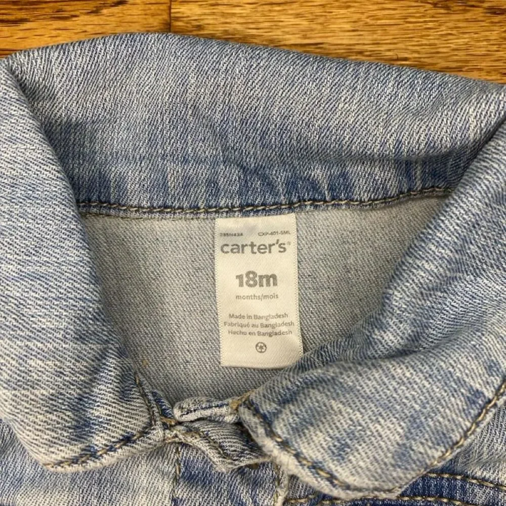 Carter's Girls Denim Jacket 18M Light Wash Snap Button Toddler Jean Coat